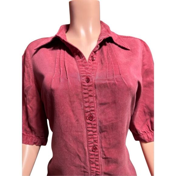 Pulp short sleeve burgundy pleated button down casual shirt L - Picture 6 of 6